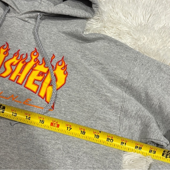 Thrasher Skateboards Flame Fire Heather Grey Logo Hoodie Sweatshirt Mens Small - Picture 5 of 10
